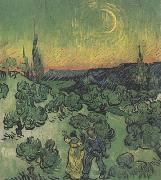 Vincent Van Gogh Landscape with Couple Walking and Crescent Moon (nn04) oil